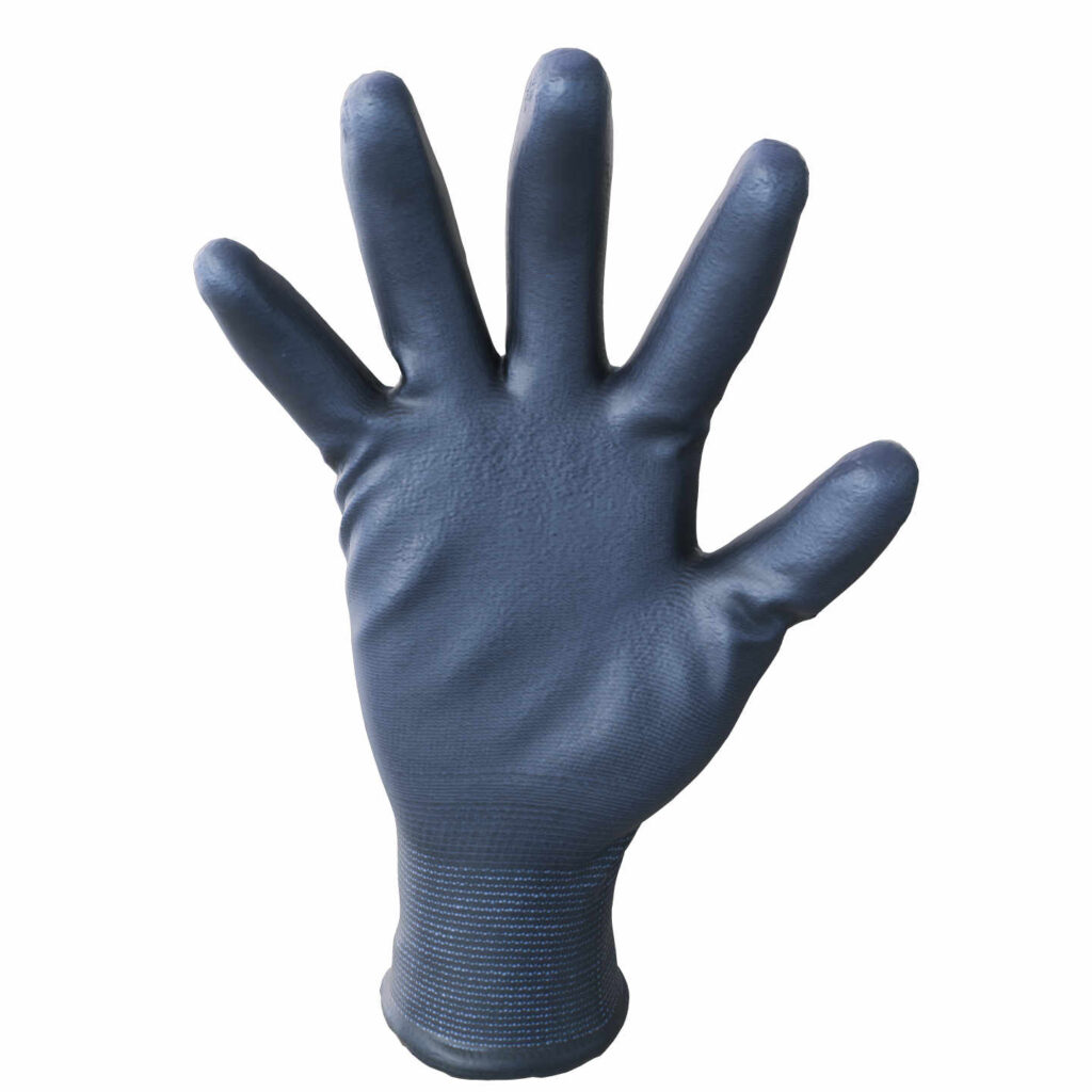 Fotoskanowana rękawica robocza, widok od strony wnętrza dłoni.