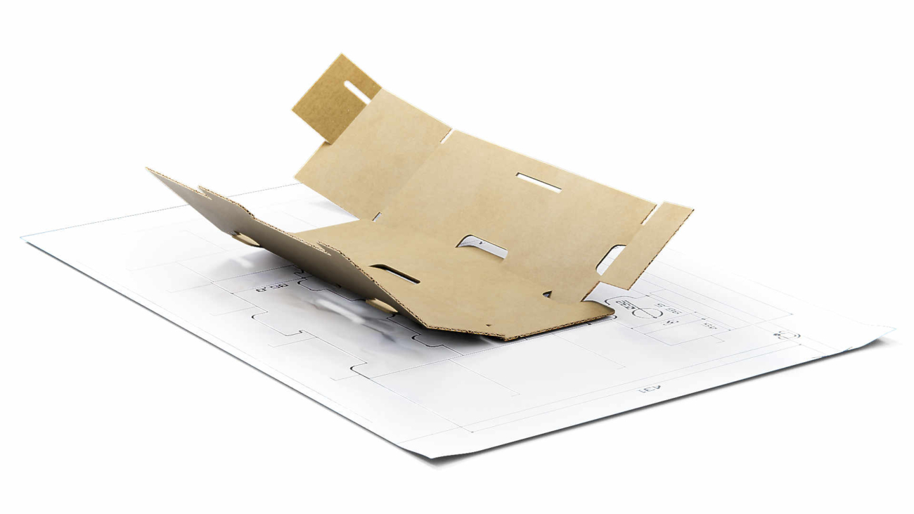 Rozłożona tekturowa wkładka do butelek, wizualizacja 3D produktu.