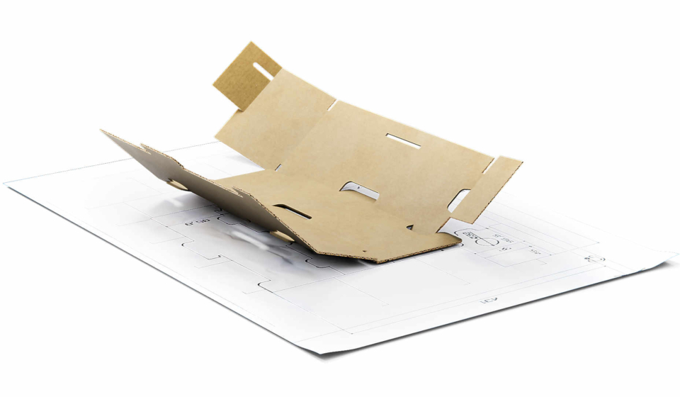 Rozłożona tekturowa wkładka do butelek, wizualizacja 3D produktu.