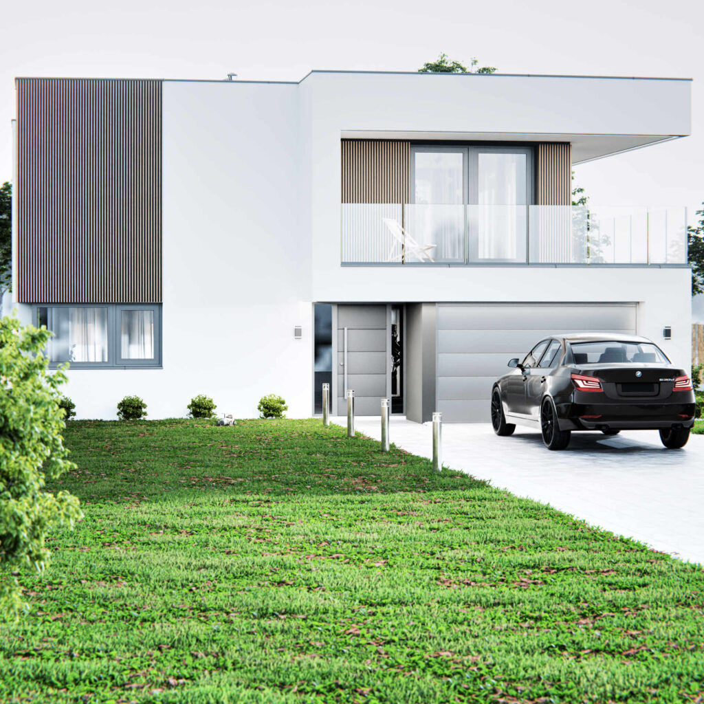 Wizualizacja architektoniczna budynku Bielsko-Biała. Fasada Frontowa Lewa